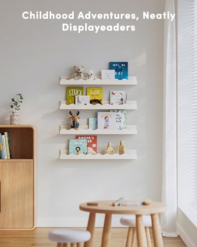 Kids Bookshelf Set of 4 White Floating Wall Shelves