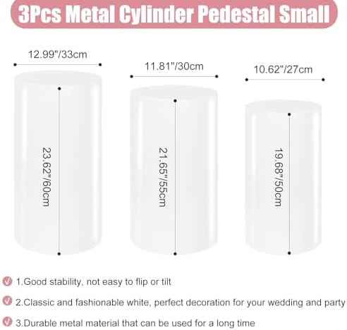 3PCS White Metal Cylinder Pedestal Stands for Party Decorations