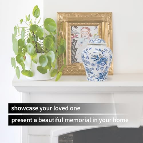 8 Inches Blue Rose Ceramic Urn for Female Keepsake