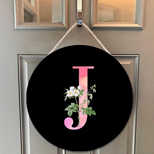 Farmhouse Front Door Hanger with White Flower and Pink Letter J