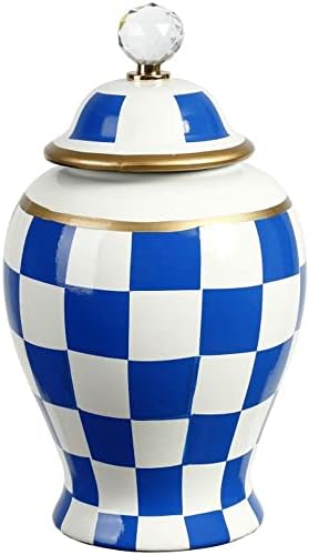 Mark Roberts Checkered Urn with Lid Medium 13-Inch Blue