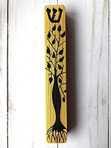 Handmade Tree of Life Mezuzah Case Gold