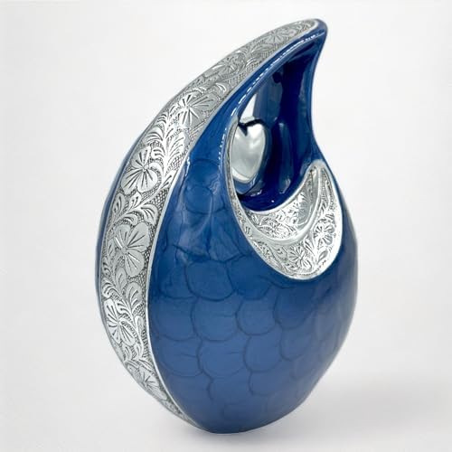 Elegant Blue Teardrop Cremation Urn for Human Ashes