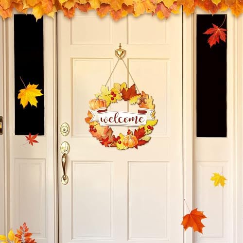 Fall Wood Wreath Front Door Sign Decor