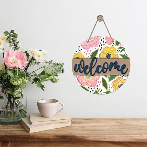 Welcome Spring Summer Flower Front Door Sign