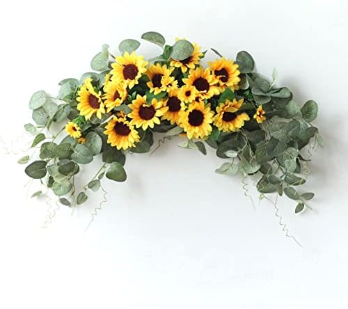 Artificial Sunflower Swag with Eucalyptus 295In Wall Arch Hanging Wreath