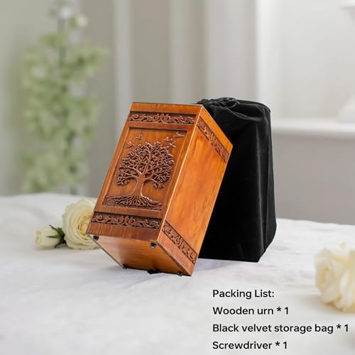Tree of Life Wooden Urn for Human Ashes - 250 lbs Capacity