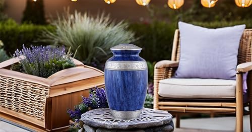 Elegant Blue Cremation Urn for Adult Ashes