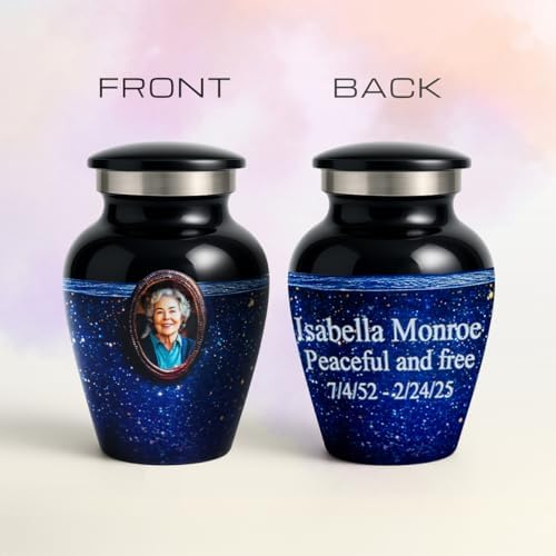 Blue Galaxy Photo Urn for Human Ashes - Personalized Cremation Keepsake