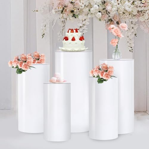 Vincidern 5PCS White Cylinder Pedestal Stand for Events
