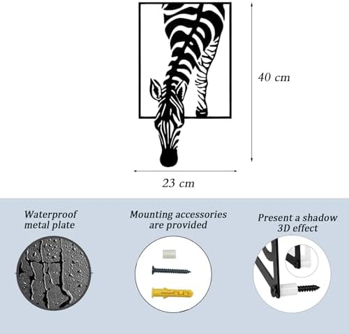 Huspox 3D Zebra Wall Art Decor Metal 40x23cm