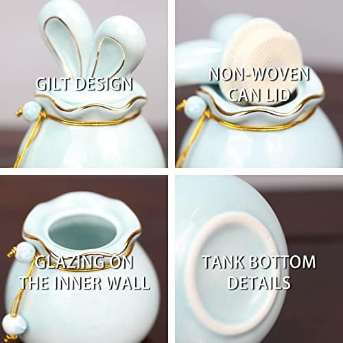 Antescort Ceramic Pet Ash Urn with Rabbit Ear Design Blue