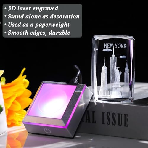 Movdyka 3D Crystal Statue of Liberty Figurine with LED Base