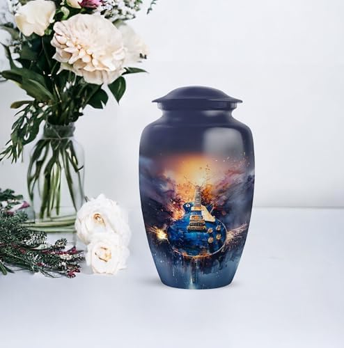 Guitar Cremation Urn for Human Ashes Dark Blue 10 Inch