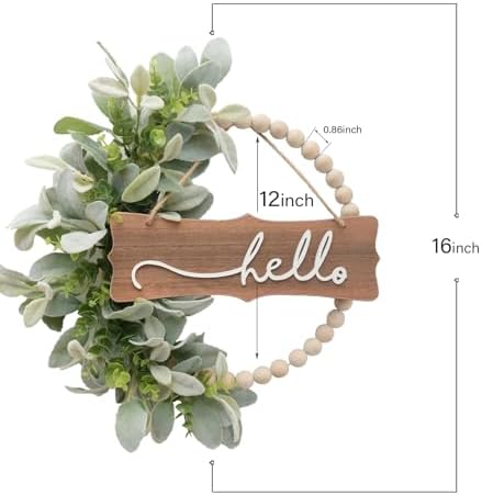 Farmhouse Green Wreath with Wood Beads and Artificial Leaves