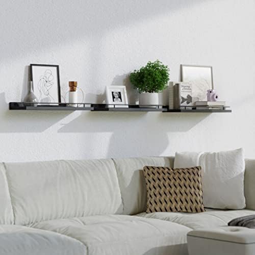 WOPITUES Floating Shelves with Black Metal Guardrail Set of 3