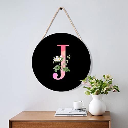 Farmhouse Front Door Hanger with White Flower and Pink Letter J