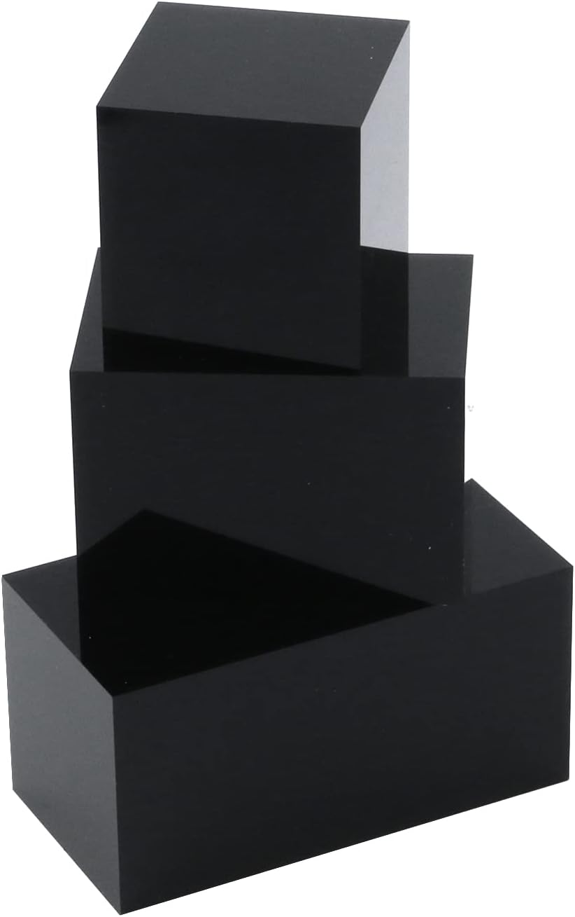 T Tulead 3PCS Acrylic Cube Display Stand Black Risers 40mm 60mm 80mm Height