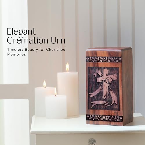 YATHABI Christian Wooden Urn - 1125 Inch Cremation Urn for Adult Ashes