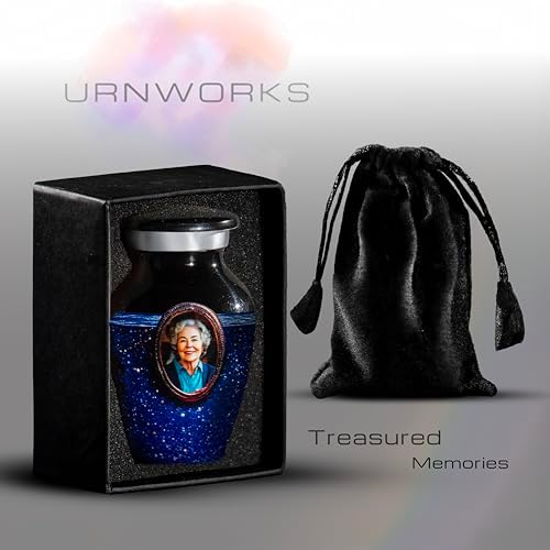 Blue Galaxy Photo Urn for Human Ashes - Personalized Cremation Keepsake
