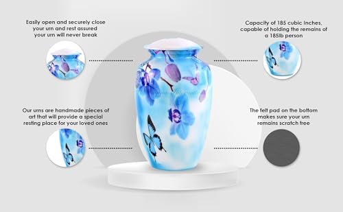 10 Inch Large Metal Classic Orchid Blue Urn