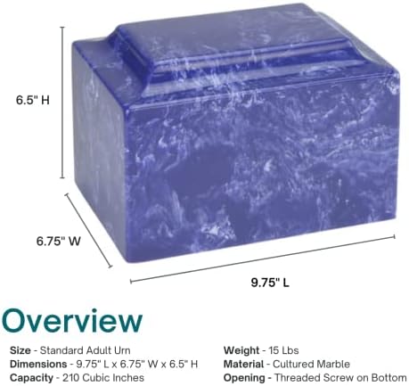 Custom Engraved Cobalt Cultured Marble Cremation Urn for Ashes