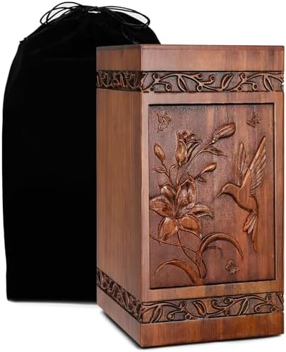 Handcrafted Wooden Cremation Urn with Hummingbird Design