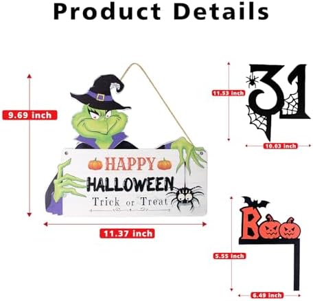 3PC Wooden Halloween Signs Front Door Wreath Decor
