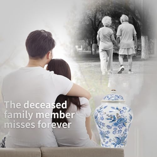 8 Inches Blue Rose Ceramic Urn for Female Keepsake