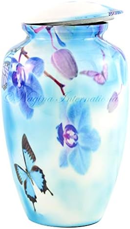10 Inch Large Metal Classic Orchid Blue Urn