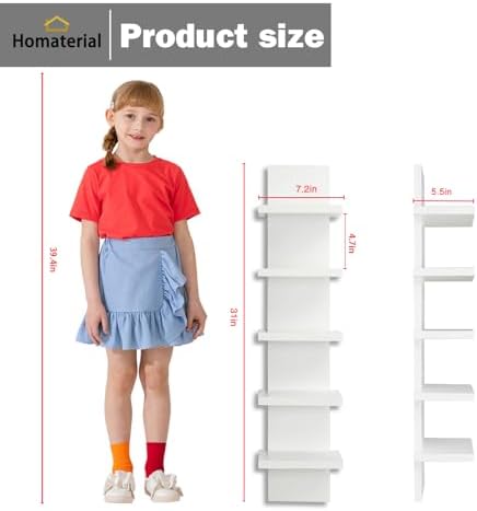 5 Tier Wall Shelf Unit White Vertical Floating Shelf 55