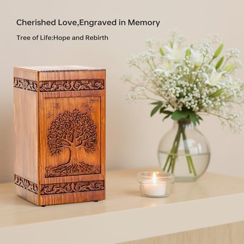 Tree of Life Wooden Urn for Human Ashes - 250 lbs Capacity