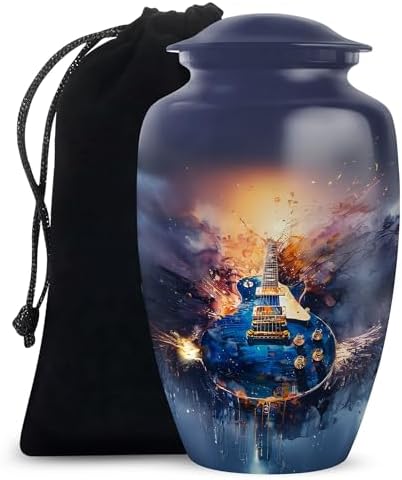 Guitar Cremation Urn for Human Ashes Dark Blue 10 Inch