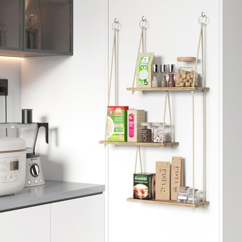Fixwal 3 Tier Floating Wall Shelf Rustic Brown
