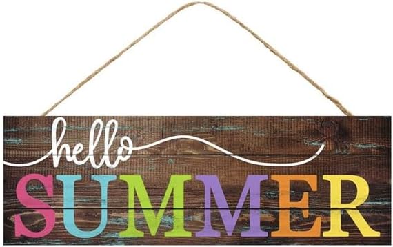 Hello Summer Wooden Sign 15x5 Door Wreath Hanger