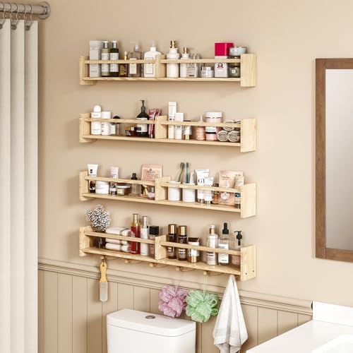 34 Inch Wall Floating Bookshelf Set of 4 with Hooks