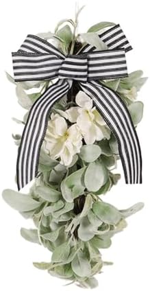 197in Artificial Lamb Ear Teardrop Swag with Magnolia Flowers and Bow