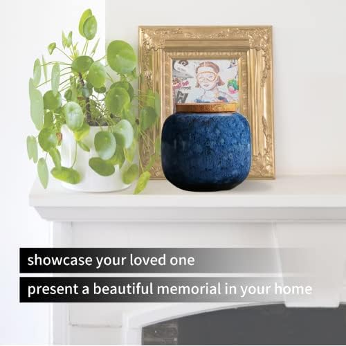 Small Blue Ceramic Urn for Ashes - 25 Inch Mini Memorials