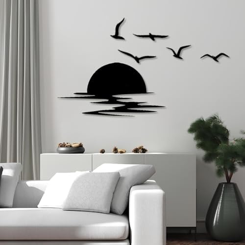 Sunset Scene Metal Wall Art Birds Landscape Decor