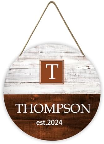 Rustic Personalized Family Name and Date Round Wood Sign