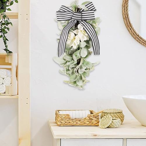 197in Artificial Lamb Ear Teardrop Swag with Magnolia Flowers and Bow