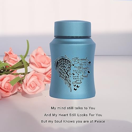 45 Inch Small Urn Stainless Steel Heart Shape Memorial Ashes Container Blue