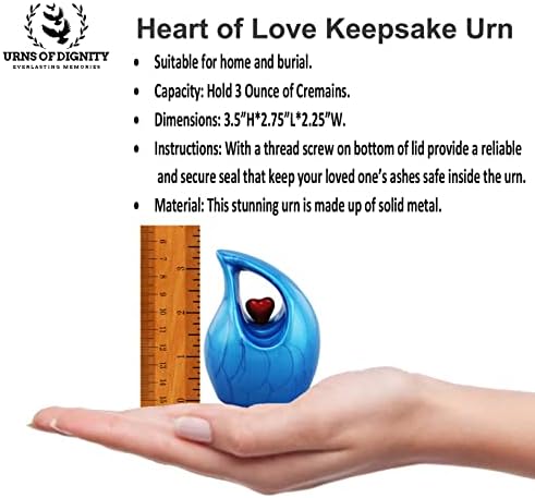 Heart of Love Cremation Urn Elegant Memorial Keepsake Blue Red 4 oz