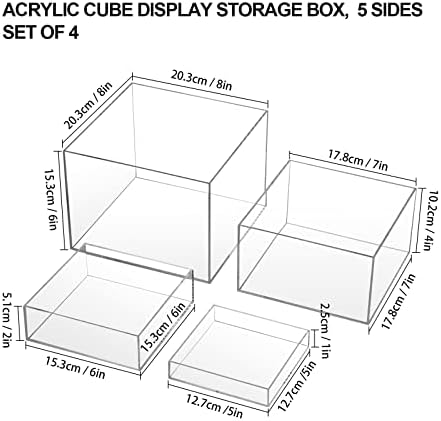 Clear Acrylic Cube Display Box 4 Pcs Risers Stands
