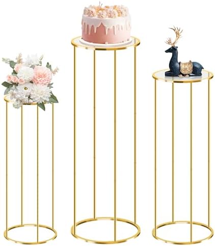 3PCS Gold Metal Cylinder Pedestal Stands For Party Decor