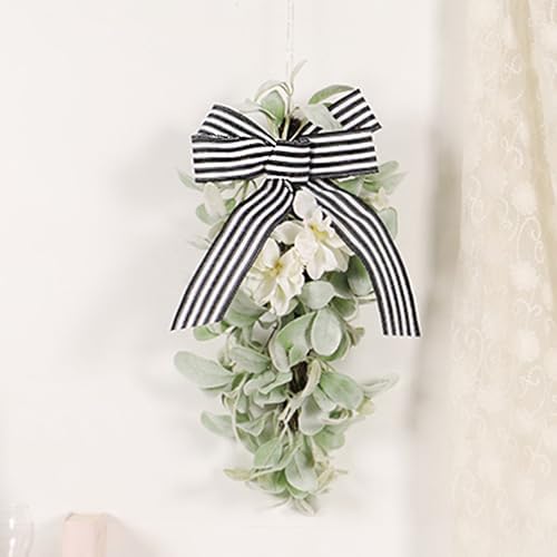 197in Artificial Lamb Ear Teardrop Swag with Magnolia Flowers and Bow