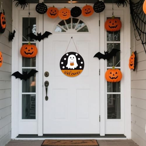 Halloween Door Hanging Ghost Welcome Sign Decor