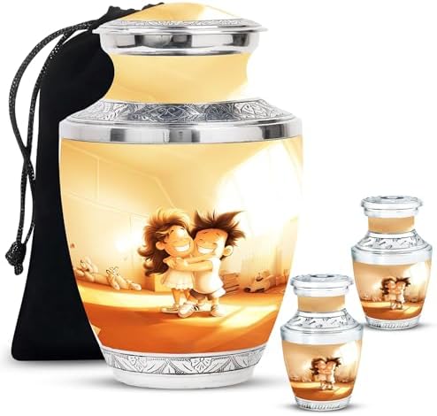 Brother Sister Urn Combo with Velvet Bag and 4 Small Cremation Urns