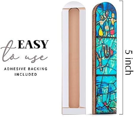 SURI Wooden Mezuzah with Turquoise Design 5 Easy Install Judaica