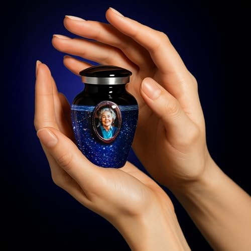 Blue Galaxy Photo Urn for Human Ashes - Personalized Cremation Keepsake